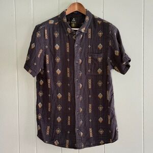 Roark Manawa Tapu Woven Shirt Men M Charcoal Geometric Cotton Camp Gorpcore